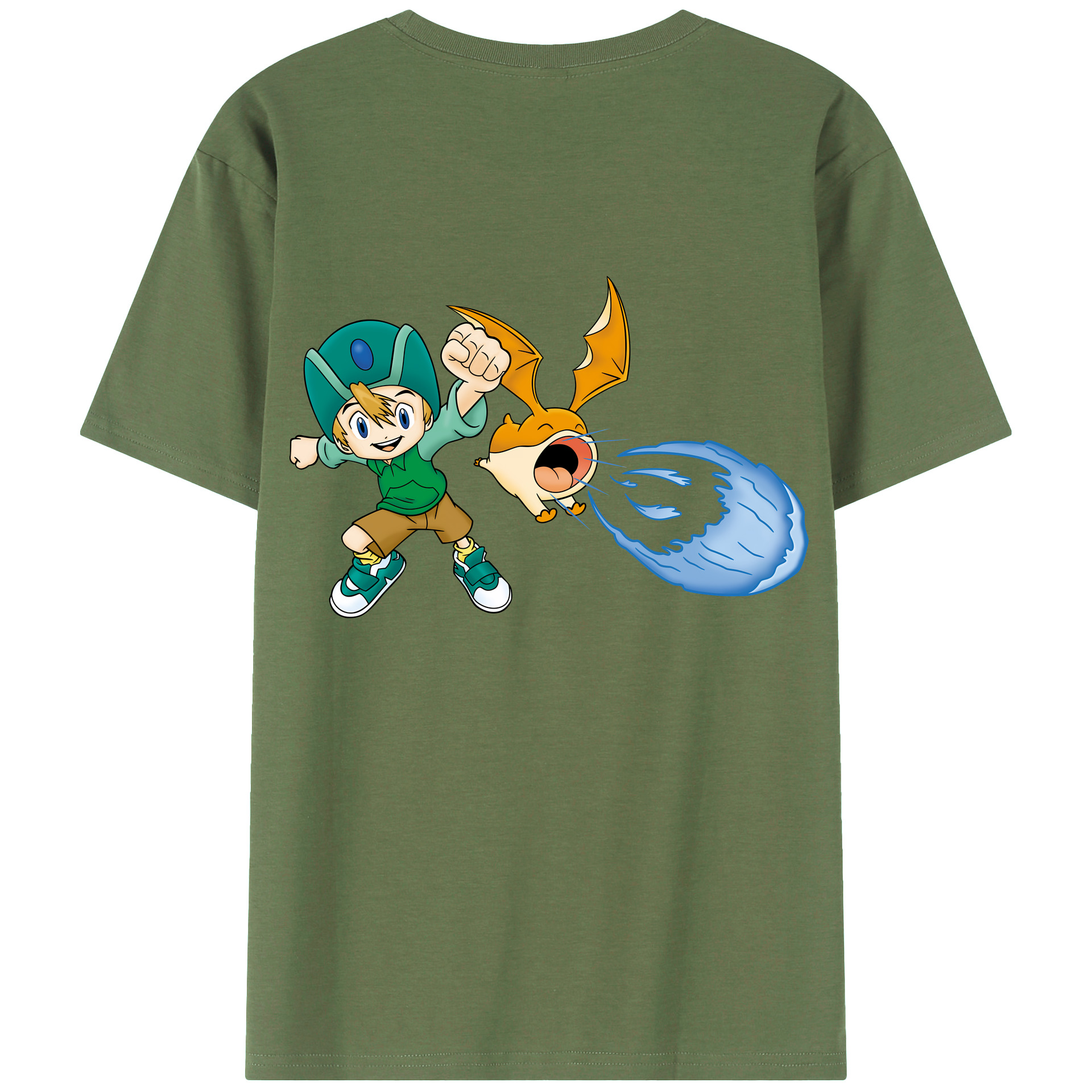 （画像用） Digimon デジタルモンスター/デジモン 綿100％ メンズ半袖Tシャツ（バックプリント） 通気性